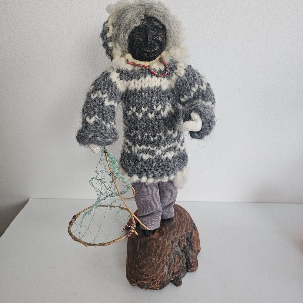 Native Handcrafted figurine Indigenous Inuit doll Salish Fisherman sculpture
